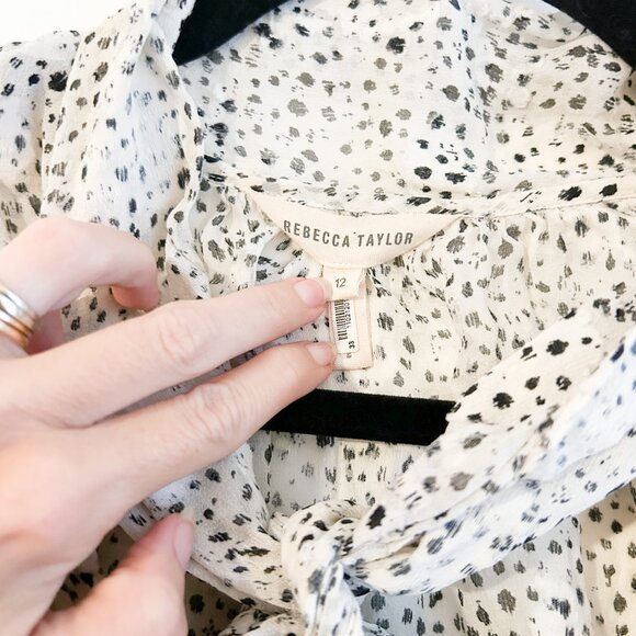 REBECCA TAYLOR Silk Tie Neck Snow Leopard Print Long Sleeve Blouse SZ12 - Picture 13 of 13